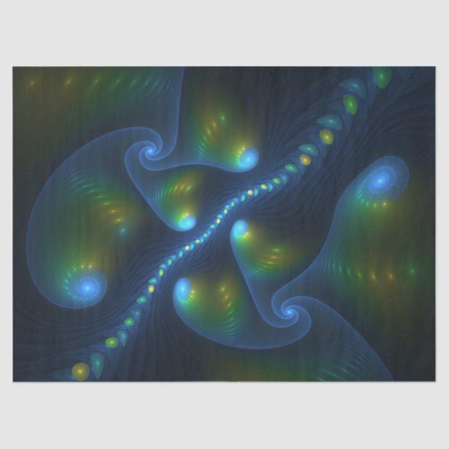 Fantasy Lights Abstract Blue Green Yellow Fractal Tissue Paper (Front)