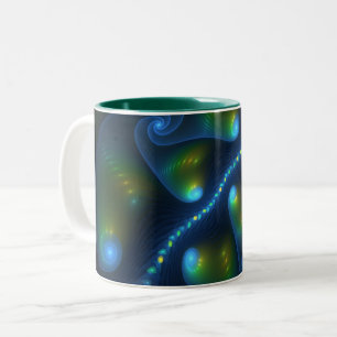 Fantasy Lights Abstract Blue Green Yellow Fractal Two-Tone Coffee Mug