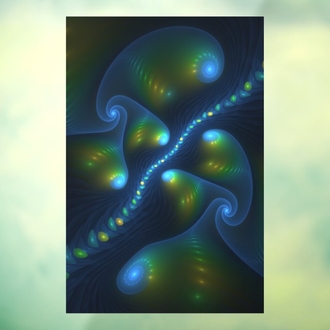 Fantasy Lights Abstract Blue Green Yellow Fractal Window Cling (Sheet 3)