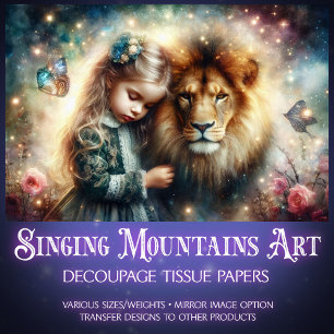 Fantasy Lion Friend and Little Girl Decoupage Tissue Paper