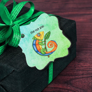 Fantasy Lizard on Branch Big Eyes Green Blue Mix Favour Tags