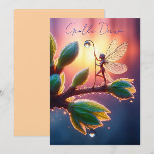 Fantasy macro photography of tiny forest sprite save the date