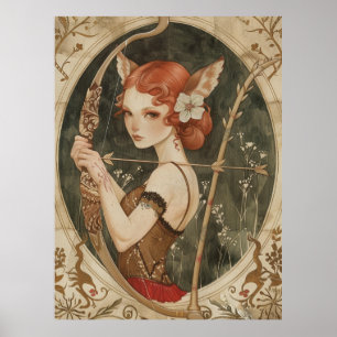 fantasy magical fairy fox woman in woods poster