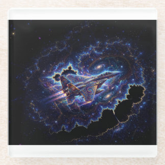 Fantasy Mandelbrot Fighter Jet In Fractal Portal Glass Coaster