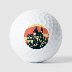Fantasy Medieval Castle - Japanese Woodcut Style ( Golf Balls