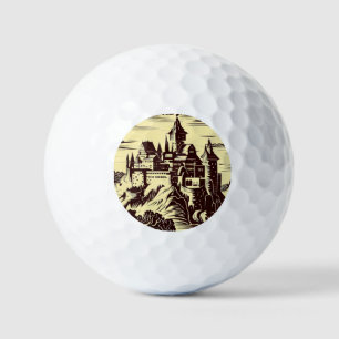 Fantasy Medieval Castle - Japanese Woodcut Style ( Golf Balls