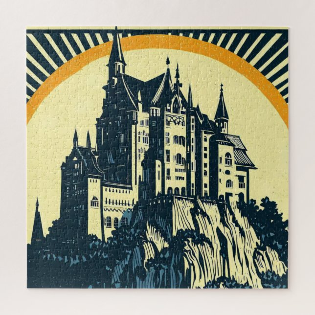 Fantasy Medieval Castle - Japanese Woodcut Style ( Jigsaw Puzzle (Vertical)