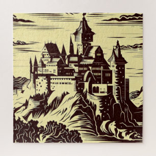 Fantasy Medieval Castle - Japanese Woodcut Style ( Jigsaw Puzzle