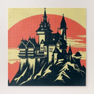 Fantasy Medieval Castle - Japanese Woodcut Style ( Jigsaw Puzzle