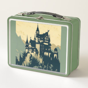 Fantasy Medieval Castle - Japanese Woodcut Style ( Metal Lunch Box