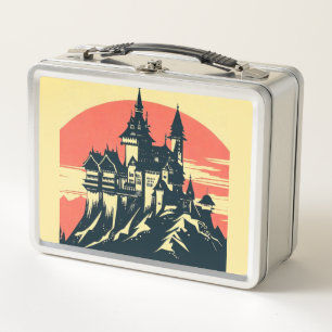 Fantasy Medieval Castle - Japanese Woodcut Style ( Metal Lunch Box