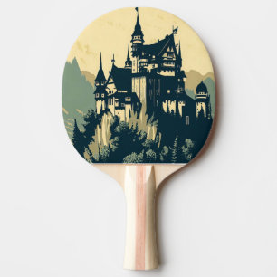 Fantasy Medieval Castle - Japanese Woodcut Style ( Ping Pong Paddle