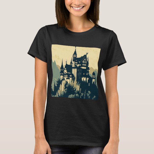 Fantasy Medieval Castle - Woodcut 1 T-Shirt (Front)