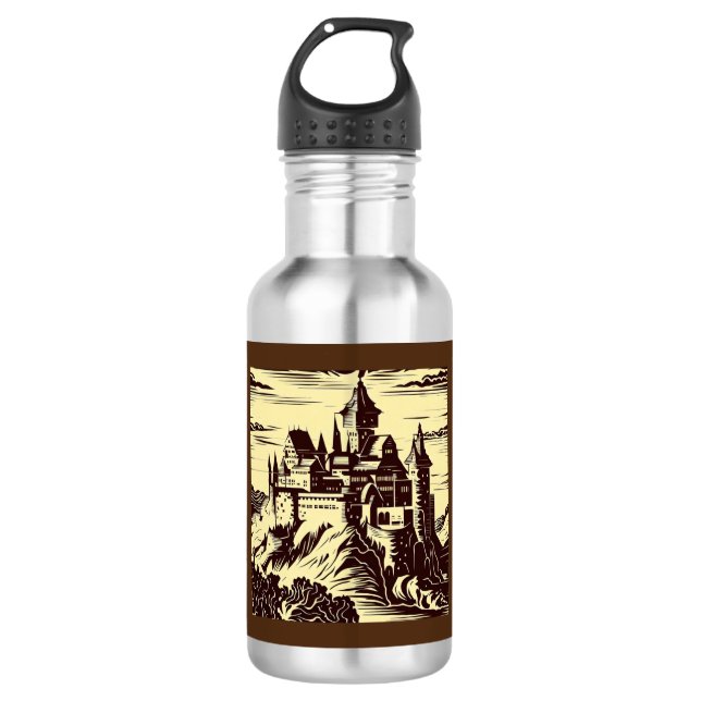 Fantasy Medieval Castle - Woodcut 2 532 Ml Water Bottle (Front)