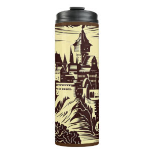 Fantasy Medieval Castle - Woodcut 2 Thermal Tumbler