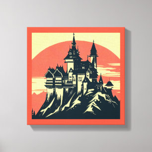 Fantasy Medieval Castle - Woodcut 4 Canvas Print