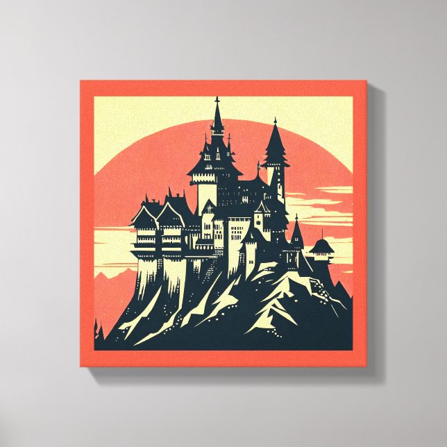 Fantasy Medieval Castle - Woodcut 4 Canvas Print (Front)