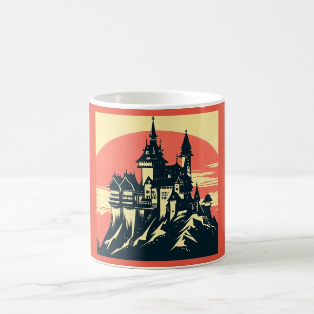 Fantasy Medieval Castle - Woodcut 4 Coffee Mug (Center)