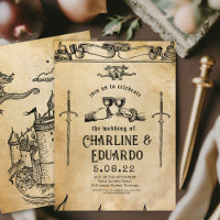 Fantasy Medieval engraving Art Wedding Invitation