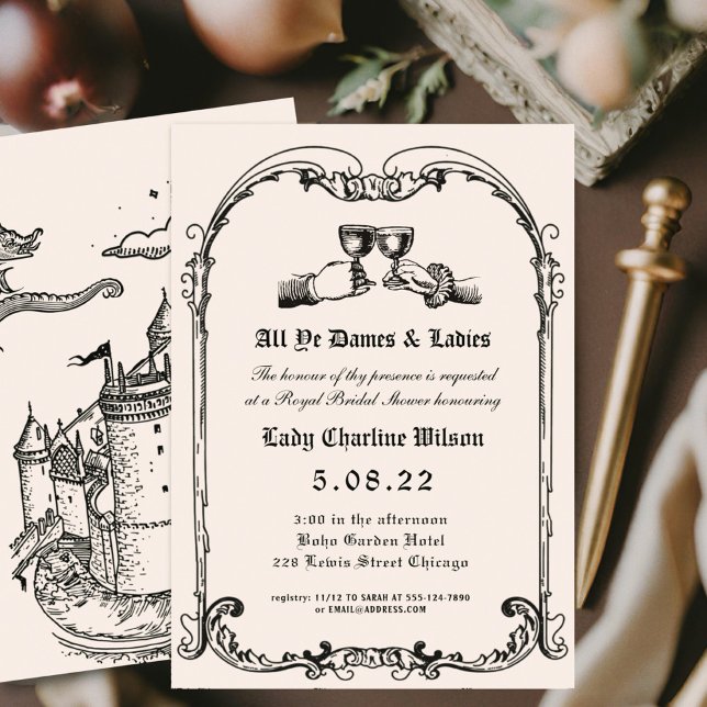 Fantasy Medieval engraving Bridal Shower  Invitation (Creator Uploaded)