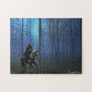Fantasy Medieval Knight on Horseback in Moonlight Jigsaw Puzzle