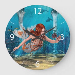 Fantasy Mermaid and Sea Lily Large Clock
