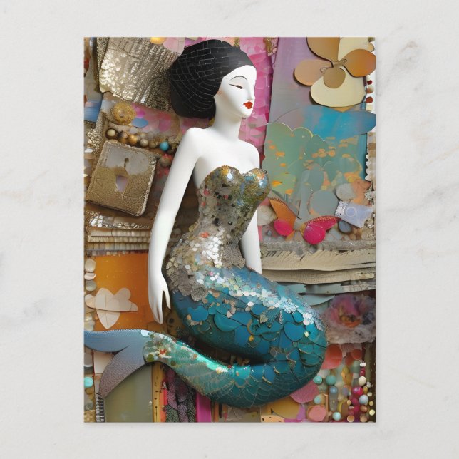 Fantasy Mermaid Collage Postcard (Front)