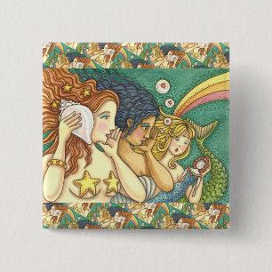 FANTASY MERMAID SISTERHOOD SHARING SECRET WISDOMS 2 INCH SQUARE BUTTON