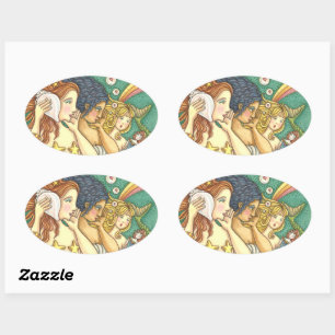 FANTASY MERMAID SISTERHOOD SHARING SECRET WISDOMS OVAL STICKER