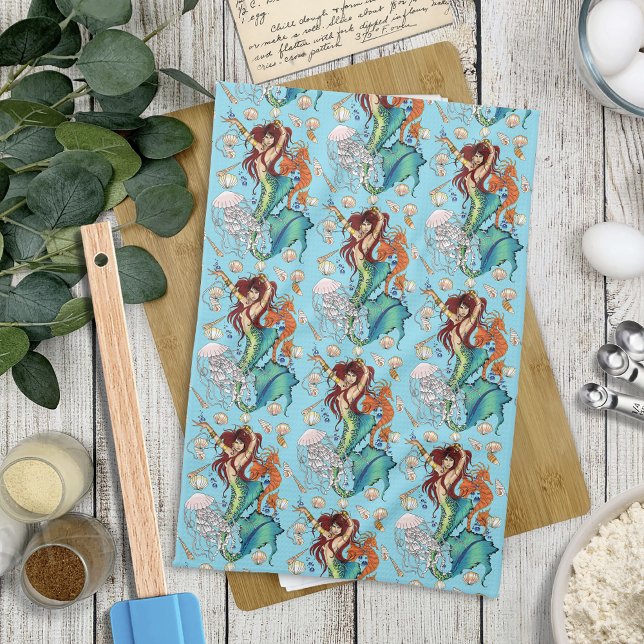 Fantasy Mermaid Teal Tail Kitchen Towel (Creator Uploaded)
