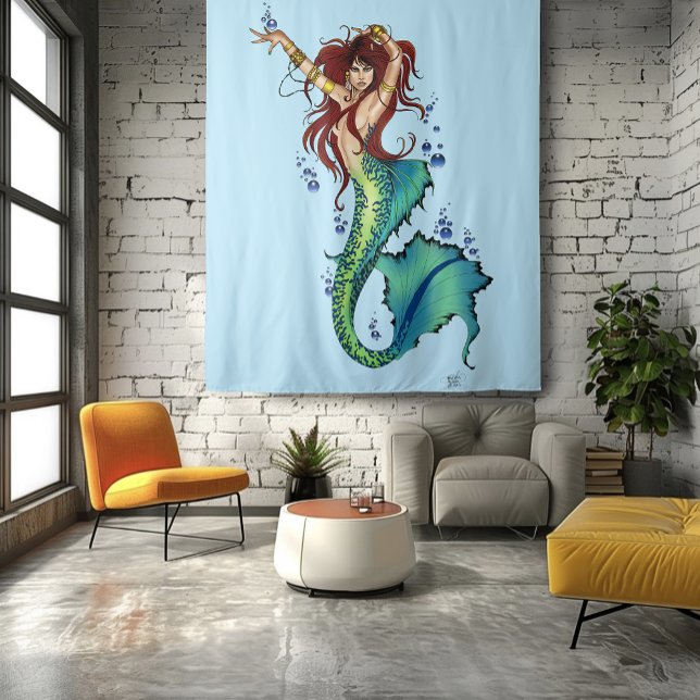 Fantasy Mermaid Teal Tail Tapestry (Creator Uploaded)