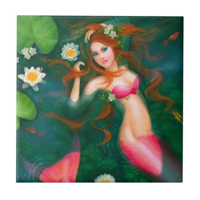 Fantasy mermaid with lilies tile (Front)