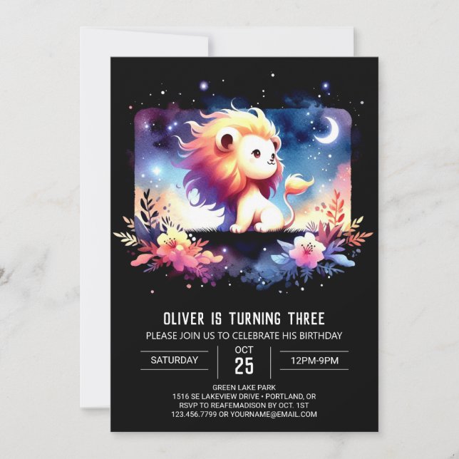 Fantasy Minimalist Lion Birthday Invitation (Front)