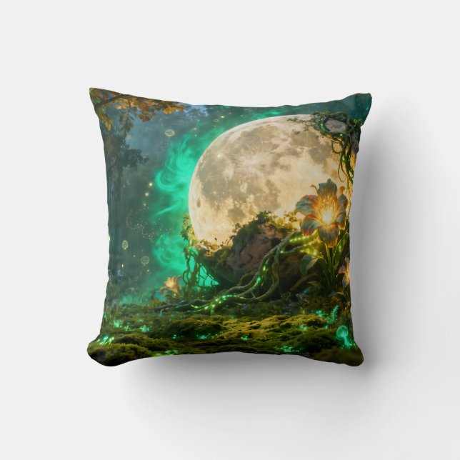 Fantasy Moon Forest Throw Pillow (Front)