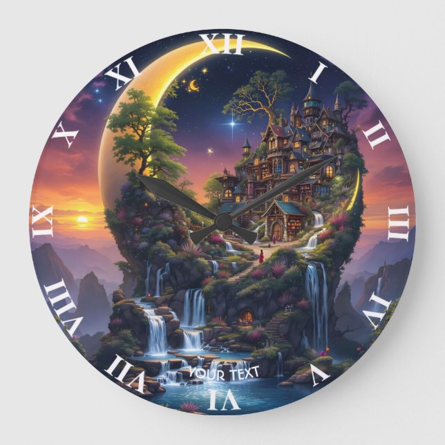 Fantasy Moon Waterfall Forest  Large Clock (Front)