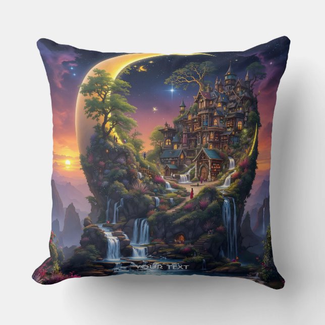 Fantasy Moon Waterfall Forest  Throw Pillow (Front)