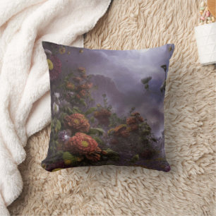 Fantasy Moonlight Magical Garden Landscape Jigsaw Throw Pillow