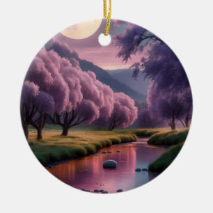 Fantasy Moonlit River Dreamscape Illustration Ceramic Ornament