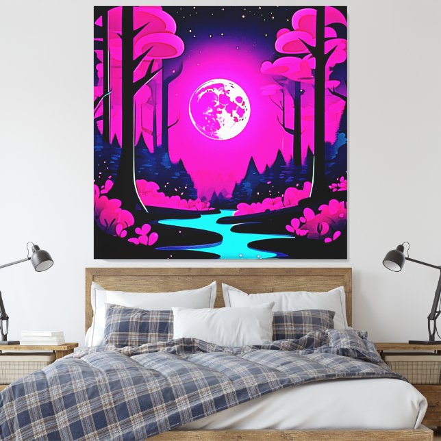 Fantasy Moonlit Woods Art Canvas Print (Insitu(Bedroom))