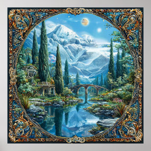 🌌 Fantasy Mountain Landscape Dreamy Mystic Nature Poster