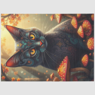 Fantasy Mushroom Forest Black Cat  Tissue Paper
