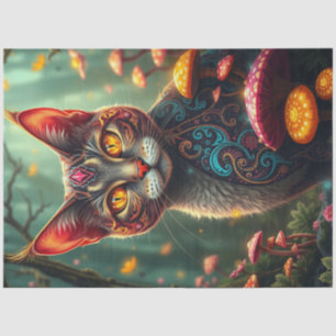 Fantasy Mushroom Forest Colourful Cat Tissue Paper