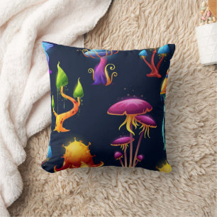 Fantasy Mushroom Forest Pattern – Colourful Magica Throw Pillow