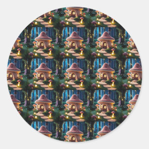 Fantasy mushroom house classic round sticker