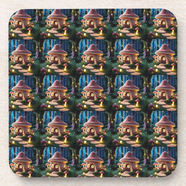 Fantasy mushroom house coaster (Front)