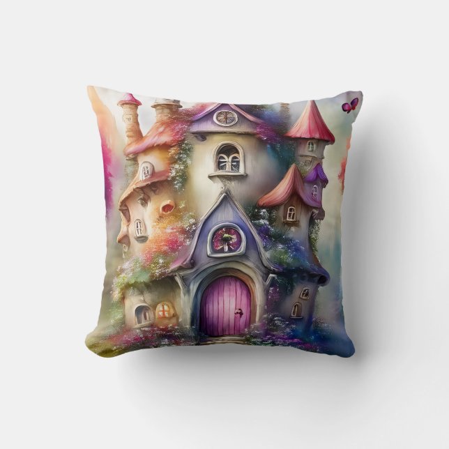 Fantasy Mushroom House Throw pillow (Front)