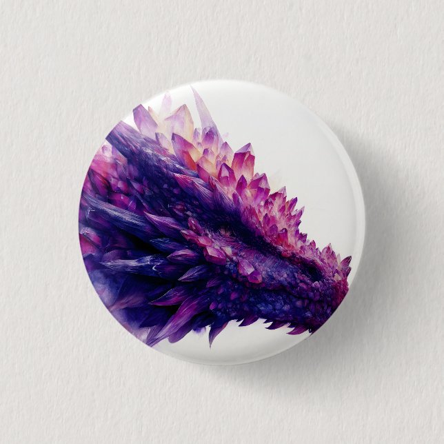 Fantasy Mystical Amethyst Crystal Dragon Beast 1 Inch Round Button (Front)
