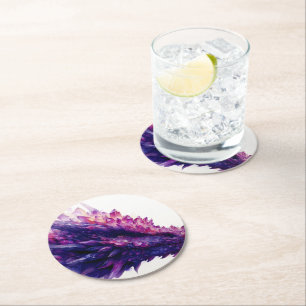 Fantasy Mystical Amethyst Crystal Dragon Beast Round Paper Coaster