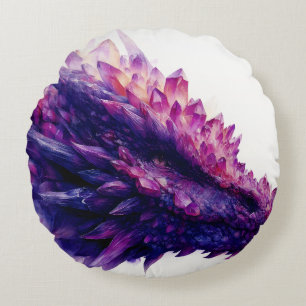 Fantasy Mystical Amethyst Crystal Dragon Beast Round Pillow