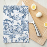 Fantasy Mythical Creatures Vintage Toile-Blue Kitchen Towel<br><div class="desc">Whimsical vintage pattern featuring mythical birds,  beasts and human figures in a fantasy landscape in blue on white background.</div>